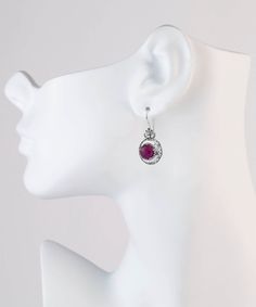 Sterling Silver Filigree Art Ruby Corundum Gemstone Floral Drop Earrings Earrings Length: 1.60 Inches; Width: 0.75 Inches Ruby Corundum is natural, opaque and dyed. It is 10 mm, faceted, round-cut. Oxidized and highly polished. Comes with a free silver polish cloth, velvet pouch and luxurious gift box. Filigree is made of delicate metal strands that have been skillfully fashioned to create an outstanding combination of old and modern art. Originating in Mesopotamia, Anatolia. It is made of delic Sterling Silver Dangle Jewelry With Elegant Design, Elegant Sterling Silver Dangle Jewelry, Elegant Gemstone Bridal Earrings For Party, Elegant Gemstone Chandelier Earrings For Parties, Elegant Gemstone Earrings For Wedding, Elegant Gemstone Wedding Earrings, Gemstone Drop Earrings For Party, Fine Jewelry Gemstone Earrings For Evening, Evening Gemstone Earrings In Fine Jewelry Style