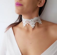 Lace pearl choker necklace - Radiate your beauty in this beautifully detailed Lace pearl choker necklace. Dress it up or dress it down its boho chic for any occasion. ------------------------------------♥ ♥♥ D E S C R I P T I O N ♥ ♥♥ --------------------------------------------------- ♥Choker Length : 13 inch ♥Width : 1 inch ♥Freshwater pearl ♥Crystal stones ♥Silver plated lobster clasp ♥ Includes a 2 inch ( 5 cm) extension chain for any adjustments ♥ The grunge boho choker is handmade ♥ Please Pearl White Choker Pearl Necklace, Adjustable Feminine Jewelry Choker, Feminine Wedding Jewelry Choker, Feminine Wedding Choker Jewelry, Adjustable Feminine Choker Jewelry, Feminine Party Choker Jewelry, Elegant White Choker For Party, Handmade Choker Bridal Necklace For Party, Pearl White Adjustable Choker For Party