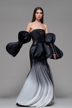 Off shoulder layered gown - HerTrove Off The Shoulder Dress Black, Isabel Sanchis, Unconventional Fashion, Layered Gown, Cold Shoulder Gown, Exclusive Gowns, Pleated Gown, Theme Dress, Floral Gown