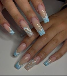 Light Blue Square Nail Designs, Fun Blue Nails Summer, Light Blue Nails Spring, Pastel Blue Acrylics, Light Blue Nails With White Design, Acrylic Nails Light Blue Design, Light Blue Prom Dress Nails, Light Blue Nail Designs Coffin, Light Blue Acrylic Nail Designs