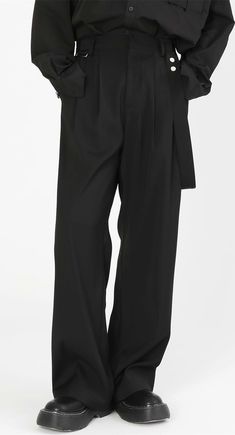 Whether it’s for casual days or formal occasions, it’s time to upgrade your wardrobe with nightcity clothing’s wide leg pleated pants with strap. These lightweight and comfortable pants come with breathable fabric, making them the perfect pair to bring along on your trips. The wide leg fit can be paired with any top, and the strap detail adds a modern twist to any look. Keep your style effortless and comfortable this summer with nightcity clothing’s wide leg pleated pants with strap.
Gender: Men Japanese Trousers Men, Wide Pleated Pants Outfit Men, Black Belted Wide-leg Pants, Types Of Pants Men, Wide Fit Pants Men, High Waisted Pants Men, Pleated Pants Men, Dark Academia Pants, Victorian Pants