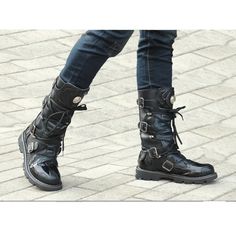 Gothic Punk Boots, Motorcycle Boots, Riding Boots, Knee-High Boots, Lace Up Boots. Genuine Leather Boots. Combat Boots, Biker Boots, Punk Boots, Gothic Boots. Black Men's Boots. Get ready to hit the road with these Funki Buys combat motorcycle boots! Made of real leather and designed with a round toe and low chunky heel, these boots are perfect for any season - from punk rock to winter wonderland. Plus, they're handcrafted for that extra touch of unique style. Don't forget to lace them up for th Edgy Lace-up Boots With Protective Metal Feet, Gothic Black Martin Boots With Round Toe, Black Gothic Martin Boots With Round Toe, Alternative Winter Martin Boots With High Ankle, Alternative Style High Ankle Martin Boots For Winter, Alternative Style Winter Martin Boots With High Ankle, Winter Alternative Style Martin Boots With High Ankle, Alternative Style Black Boots With Round Toe, Black Round Toe Alternative Boots