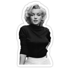 marilyn monroe sticker in black and white with her hands on her hips, looking at the camera