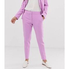 Elevate Your Wardrobe With These Stunning French Connection Women&Apos;S Mid Rise Tailored Trousers In A Beautiful Pink Hue. These Slim-Fit Pants Are Versatile Enough For Casual, Formal, Or Business Occasions, Making Them A Must-Have Item For Any Fashion-Forward Woman&Apos;S Collection. The Hook Loop Closure And Tapered Leg Style Add A Touch Of Sophistication And Designer Flair, While The Ankle Length And Lightweight Features Make Them Comfortable For All-Day Wear. Crafted From A High-Quality Po Slim Fit Spring Office Pants, Slim Fit Pants For Spring Office Wear, Slim Fit Office Pants For Spring, Solid Bottoms For Office Wear In Spring, Solid Color Bottoms For Office Wear In Spring, Solid Color Spring Office Wear Bottoms, Elastane Pantsuit For Workwear, Spring Office Wear Pants In Solid Color, Spring Office Wear Solid Pants