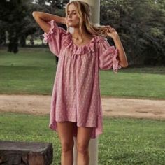 Doen Chateu Nightgown In Pink Florals Feminine V-neck Summer Sleepwear, Feminine V-neck Nightgown For Spring, Summer V-neck Ruffled Sleepwear, Summer V-neck Sleepwear With Ruffles, Feminine Summer Nightgown For Vacation, Feminine Summer Vacation Nightgown, Feminine V-neck Bedtime Dress, Summer Sleepover Dress With Short Sleeves, Summer Short Sleeve Dress For Sleepover