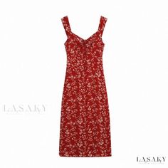 Lasaky - Red Floral Print Halter Sundress for Beach Vacation Tea Party Halter Sundress, Dress Elegant Long, Backless Bodycon Dresses, Beach Coverup Dress, Dress Collar, Red Floral Print, Evening Gowns Elegant, Midi Dress Casual, Elegant Dresses Long