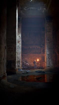 the light shines brightly in an ancient room