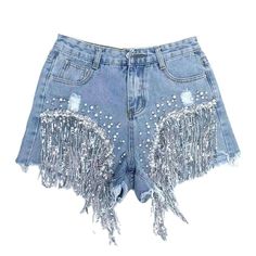 Welcome to the 2023 Summer Collection and our must-have diamond fringe leg denim shorts, a y2k style designed for the modern fashionista!Why You'll Fall In LoveThese high-waist, straight-fit shorts embody the spirit of the millennium's legendary fashion sense. Their sanded finish and intricate diamond fringe leg design promise to transform your look into a timeless masterpiece.Unmissable Highlights: Y2K Inspired: Step back in time with these shorts, a symbol of youthful exuberance and chic sophi Highlights Y2k, Denim Clothes, Urban Trends, Denim Pattern, High Fashion Outfits, Contemporary Clothing, Y2k Denim, Current Fashion, Embellished Denim