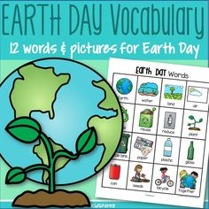 the earth day vocability worksheet is shown with an image of a plant