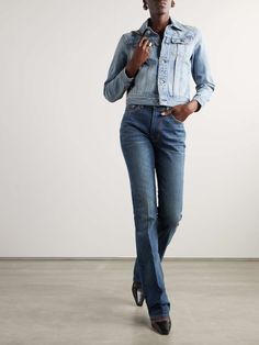 TOM FORD High-rise flared jeans | NET-A-PORTER Tom Ford Jeans, Hamptons Outfit, Tom Ford Clothing, Denim Flare Jeans, 2024 Style, Exclusive Dress, Sports Skirts, Leather Logo, Flared Jeans