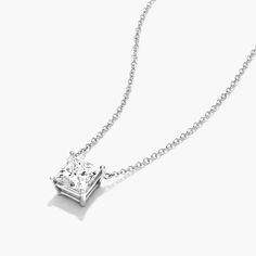 14K White Gold Princess Cut Diamond Solitaire Pendant (1.00 CTW - H-I / SI1-SI2) Princess Cut Diamond Necklace, White Gold Princess Cut Solitaire Necklace For Anniversary, Princess Cut Solitaire Necklace Fine Jewelry Gift, Princess Cut Diamond Solitaire Necklace In White Gold, Elegant Princess Cut Diamond Solitaire Necklace, Princess Cut Pendant Necklace, Diamond White Solitaire Necklace With Square Brilliant Cut Pendant, Diamond Pendant Necklace Unique, Diamond Solitaire Pendant