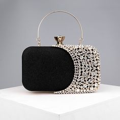 Women's Clutch Evening Bag Wristlet Clutch Bags Polyester Party Bridal Shower Wedding Party Rhinestone Chain Lightweight Durable Anti-Dust Color Block Patchwork Silver Black Gold 2024 - $33.99 Rhinestone Handbags, Crystal Clutch, Rhinestone Chain, Party Purse, Ladies Clutch, Beaded Clutch, Crystal Chain, Wristlet Clutch, Clutch Bags