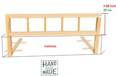 a wooden bench is shown with measurements for the top and bottom section, along with an additional shelf