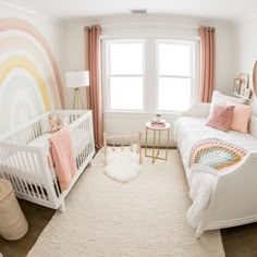 a baby's room decorated in pastel colors