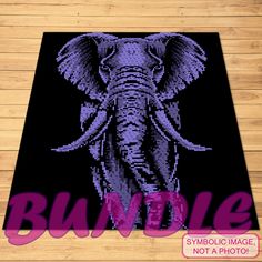 an elephant rug with the word bundle on it in front of a wooden floor