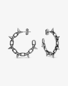 Deviant Earrings-Ear Hoops- Silver - - Ask & Embla Chunky Ear Piercings, A E Logo, Studded Accessories, Cool Ear Piercings, Edgy Earrings, Alternative Jewelry, Funky Jewelry, E Logo, Body Piercing Jewelry