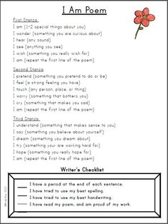 the poem i am poem is shown in this printable worksheet for kids