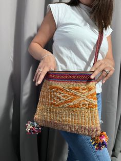 "GIFTS FOR HER ♥ Ethnic Boho Bag. These Peruvian Casual Bags are made with hand woven fabric in Cusco. Variety of bright colors combinations. Each bag is as the pictures show but colors could be a little different depending on the screen. Crossbody Long shoulder strip 46 inches. Measurement: 9 x 10 inches approximately. HANDMADE IN PERU BY BUYING THIS ITEM, YOU ARE HELPING PERUVIAN ARTISANS FORM THE ANDEAN COMMUNITIES AND THEIR FAMILIES. \"When you buy our products your are supporting a Peruvian Eco-friendly Multicolor Festival Bag, Summer Travel Bag With Weaving, Summer Travel Bags With Weaving, Bohemian Pouch Bags For Vacation, Eco-friendly Woven Shoulder Bag For Travel, Bohemian Woven Travel Bag, Travel Shoulder Bag With Weaving Details, Daily Use Shoulder Bag With Weaving, Traditional Travel Bags For Summer