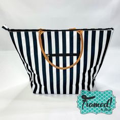 Our Havana Stripe Bag is ideal for everyday items or to pack up your stuff for a weekend away! This tote is made of durable polyester and designed with easy-to-carry handles. It also features an interior lining and exterior zipper pocket. Measuring 22.5" L x 8" W x 17" H, it's lightweight, stylish, and perfect for toting ALL the things. Add your monogram for just $8 more to make it yours! Weekend Rectangular Bag With Zipper Pocket, Weekend Rectangular Shoulder Bag With Zipper Pocket, Rectangular Bags With Zipper Pocket For Weekend, Rectangular Shoulder Bag With Zipper Pocket For Weekend, Weekend Tote Bag With Zipper Pocket, Weekend Diaper Bag Tote With Removable Pouch, Weekend Diaper Tote With Removable Pouch, Diaper Tote Bag With Removable Pouch For Weekend, Rectangular Diaper Bag With Zipper Pocket For Weekend Trips