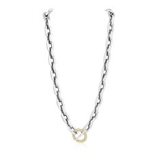 Whether you're dressing up for a special occasion or adding a touch of sophistication to your everyday look, the Rory Gold Toggle Necklace is the perfect accessory. Pair it with a plunging neckline, a crisp white shirt, or even a cozy sweater for a chic and daring look. 18" Sterling Silver Water & Tarnish Resistant Hypoallergenic Elegant Chunky Chain Toggle Necklace For Formal Occasions, Elegant Chunky Chain Toggle Necklace For Formal Events, Chic White Chain Necklace For Formal Occasions, Chic White Chain Necklace For Formal Events, Elegant Toggle Necklace With Chunky Chain, Elegant Silver Toggle Necklace With Gold Chain, Formal Toggle Chain Link Necklace, Elegant Chain Necklace With Toggle Clasp For Formal Wear, Elegant Chain Necklace With Toggle Clasp For Formal Occasions