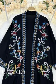 Lasaky - Retro Travel Jacket: Embroidered Open Overcoat for Long-lasting Style in Cotton and Linen Blouse Embroidered Long Sleeve Spring Kimono, Black Long Sleeve Outerwear With Floral Print, Spring Embroidered Long Sleeve Kimono, Long Printed Spring Outerwear, Printed Long Sleeve Summer Outerwear, Black Floral Print Long Sleeve Outerwear, Fall Outerwear With Multicolor Embroidery And Floral Print, Fall Floral Print Outerwear With Multicolor Embroidery, Black Floral Embroidered Outerwear For Summer