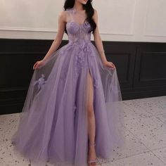 Flower Graduation Party, Vestido Color Lila, Prom Gowns Elegant, Flower Graduation, Lilac Prom Dresses, Celebrity Prom Dresses, Birthday Dress Women, Split Long Dress, Formal Occasion Dress