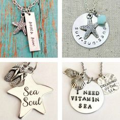 Hand Stamped Beach Necklaces - Beach Home Decor Design & Lifestyle Ideas Metal Stamping Projects, Metal Stamping Diy, Metal Stamping Jewelry, Metal Stamping Ideas, Stamping Jewelry, Stamped Necklaces