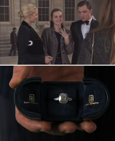 two pictures, one with a ring and the other with an engagement ring in it