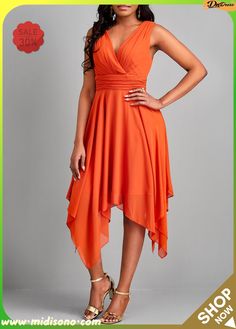 Orange Handkerchief Hem Sleeveless V Neck Dress Sleeveless V Neck Dress, Wedding Fits, V Neck Sleeveless Dress, Women Fashion Dress, Orange Dresses, Handkerchief Dress, Pretty Nail Art Designs, Pretty Nail Art, Handkerchief Hem