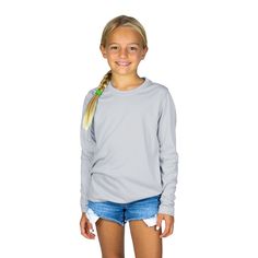 The Youth Solar Long Sleeve is for adventure or daily wear. Offers UPF 50+ sun protection and cooling performance qualities while kids are swimming at the pool or the beach, playing sports, riding bikes, and more. In colder weather, it's an excellent base layer for wicking and warmth without adding bulk. Countless hours of outdoor activities have been logged in our shirts. Plus, wearing a UPF 50+ shirt means less chemical sunscreen on children's skin and in the pool. Karen Black, Riding Bikes, 50th Shirts, Swim Shirt, Training Shirt, Chemical Sunscreen, Playing Sports, Swim Shirts, Clothing Designs