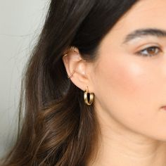 Dainty Hoop Earrings - 10K Solid Gold - 2 Minimalist Tarnish Resistant Ear Climbers For Everyday, Classic Hoop Ear Cuff Single Earring, Classic Hoop Single Ear Cuff, Stackable Hoop Huggie Earrings, Classic Stackable Hoop Earrings For Everyday, Classic Everyday Stackable Hoop Earrings, Everyday 14k Gold Ear Climbers, Dainty Tarnish-resistant Ear Cuff For Everyday, Gold Stackable Hoop Earrings For Everyday