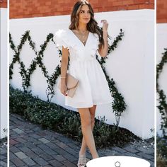 Brand New White Ruffle Dress!! Chic A-line Ruffle Dress For Spring, White V-neck Ruffle Dress For Day Out, Elegant Summer Ruffle Dress For Vacation, Elegant Ruffle Dress For Summer Vacation, Elegant Ruffle Dress For Vacation In Summer, Elegant Summer Ruffle Dress For Day Out, Chic Summer Ruffle Mini Dress, Chic Flowy Mini Dress With Flutter Sleeves, Chic Summer Ruffle Dress For Date Night