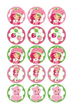 strawberry shortcakes cupcake toppers with pink and green designs on the bottom