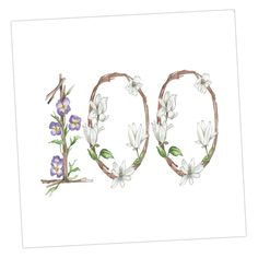 the word joy written in watercolor with flowers and branches around it on a white background