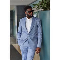 Introducing the Hugo Linen Single-Breasted Suit, an embodiment of elegance and style. Crafted with meticulous attention to detail.  This 2piece linen suit is a masterpiece that seamlessly fuses traditional elegance with modern style. The Hugo Linen Suit gives you a distinct appearance.  Elevate your fashion game and embrace modern styles with the Hugo Linen Double Breasted Suit, where artistry and fashion converge to create a garment that defines sophistication and elegance. Make a statement tha Elegant Linen Blazer With Suit Collar, Fitted Blue Linen Blazer, Elegant Linen Blazer For Tailoring, Fitted Blue Linen Suit, Blue Fitted Linen Suit, Elegant Linen Blazer For Business, Blue Linen Suit For Semi-formal Occasions, Semi-formal Blue Linen Suits, Blue Linen Semi-formal Suits