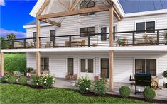 an artist's rendering of a two story house with porches and balconies