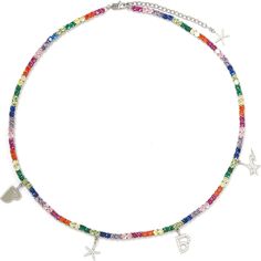 BAPY RAINBOW NECKLACE LADIES – us.bape.com Trendy Multicolor Clavicle Chain Jewelry, Multicolor Crystal Clavicle Necklace, Trendy Rainbow Necklace For Parties, Trendy Rainbow Necklace With Colorful Beads, Rainbow Necklace For Party, Multicolor Pendant Charm Necklace, Rainbow Choker Necklace As A Gift, Rainbow Choker Necklace As Gift, Trendy Rainbow Dangle Jewelry