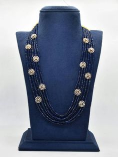 Most beautiful beeds Mala with diamond finished brouches Blue Beads Necklace, Beaded Necklace Designs, Beautiful Shorts, American Diamond, Short Necklace, Diamond Design, Beads Necklace, Blue Beads, Real Diamonds