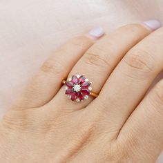 Felicegals 1.5ct Floral Inspired Ruby Engagement Ring Birthstone Stacking Wedding Ring Floral Moissanite Rose Gold Ring 14k solid gold band Lab Ruby, 1.5ct The moissanite version features VS to VVS clarity. 0.25ct total carat weight 1.4mm bandwidth  ** This item is specially made for you. Please allow 3-4 weeks lead ti Graduation Rings, Natural Ruby Ring, Stacked Wedding Rings, Ruby Ring Gold, Silver Engagement Ring, Beautiful Wedding Rings, Solid Gold Band, Engagement Rings Bridal Sets, Ring Birthstone