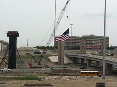 a construction site with an american flag on it