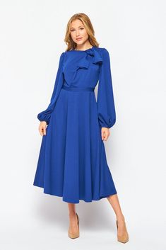 Blue A-line Dress For Fall, Blue Knee-length Stretch Dress, Blue Stretch Midi Dress, Blue Stretch Knee-length Dress, Chic Blue A-line Dress, Blue Fitted Asymmetrical Midi Dress, Blue Stretch Midi Dress Knee-length, Blue Stretch Knee-length Midi Dress, Blue Stretch Midi Dress For Evening