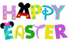 the words happy easter with mickey mouse ears on it's head and colorful letters