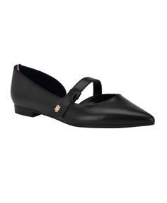 in stock Pointed Ballet Flats, Dress Flats, Striped Ribbon, Gold Branding, Tommy Hilfiger Women, Ballet Flat, Black Flats, Ballet Flats, Special Features