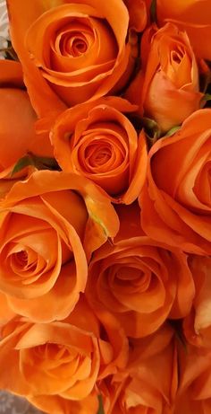 a bouquet of orange roses sitting on top of a table