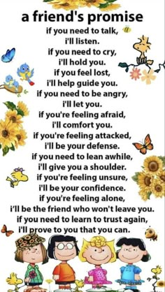 a poem written in the style of peanuts with sunflowers and butterflies on it