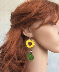 Sunflower Jewelry Set Sunflower Dangle Earrings Sunflower | Etsy Bohemian Summer Jewelry In Flower Shape, Bohemian Sunflower Jewelry For Gift, Bohemian Sunflower Jewelry As Gift, Bohemian Sunflower Design Jewelry As Gift, Elegant Adjustable Sunflower Jewelry, Elegant Adjustable Sunflower Design Jewelry, Handmade Flower Dangle Jewelry For Summer, Crochet Dangle Jewelry, Adjustable Yellow Sunflower Design Jewelry