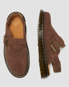 Jorge II Bronx Suede Slingback Mule in | Dr. Martens Doc Martens Jorge Ii, Dr Marten Slingbacks Outfit, Non Slip Shoes Restaurant Women, Doc Martin Mules, Shoes For Work Business Casual, Doc Marten Jorge, Brown Leather Shoes Women, Mules Outfits, Business Casual For Work