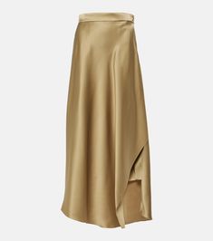 Asymmetric silk maxi skirt | Loro Piana Cardamom Seeds, Silk Maxi Skirt, Midi Wrap Skirt, Cotton Midi Skirt, Latest Skirts, Wrap Maxi Skirt, Satin Midi Skirt, Silk Maxi, Black Midi Skirt