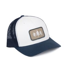 TriPine Patch Trucker Hat#color_White/ Navy/ Navy Summer Snapback Trucker Hat With Breathable Mesh, Mesh Trucker Baseball Cap For Outdoor, Adjustable Snapback Hat With Curved Bill And Breathable Mesh, Mesh Snapback Hat With Logo Patch And Curved Brim, Curved Brim Mesh Snapback Hat With Logo Patch, Adjustable Trucker Snapback Hat With Breathable Mesh, Breathable Mesh Snapback Trucker Hat, Mesh Snapback Baseball Cap For Outdoor, Adjustable Snapback Hat With Breathable Mesh