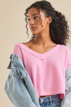 Ada Ribbed Boxy Top in Pink | Altar'd State Football Dress, Football Tops, Boxy Top, Thermal Top, Altard State, Altar'd State, Ribbed Fabric, School Outfits, Top Blouse